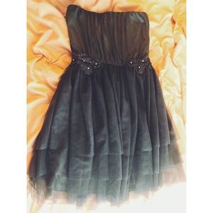 Blue Grey Tulle Strapless Embellished Dress